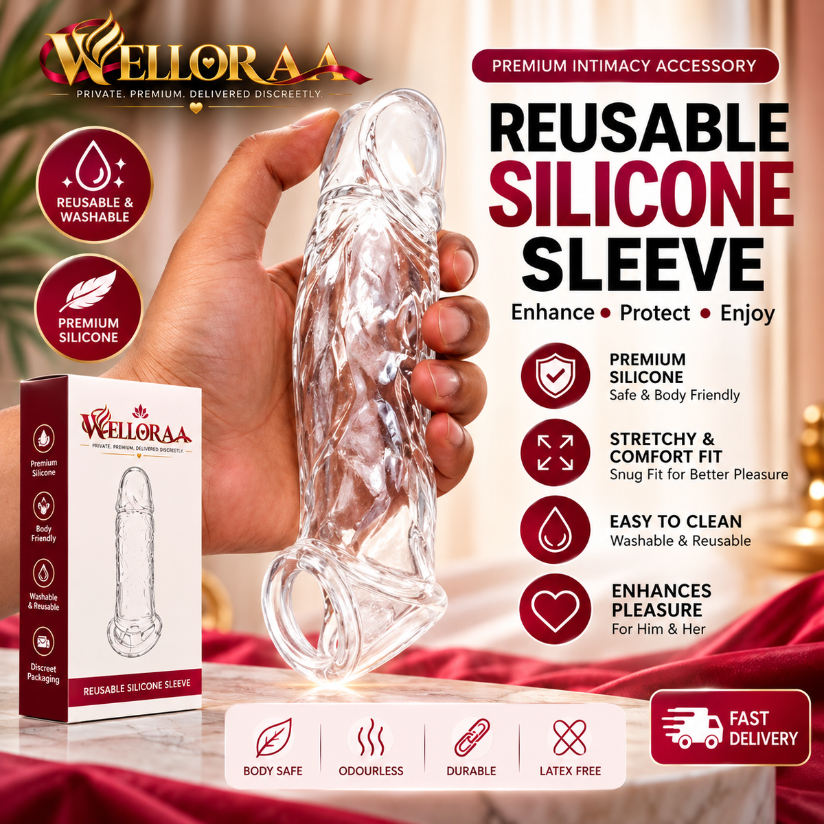 8inch Transparent Silicone Condom|| Washable And Reusable