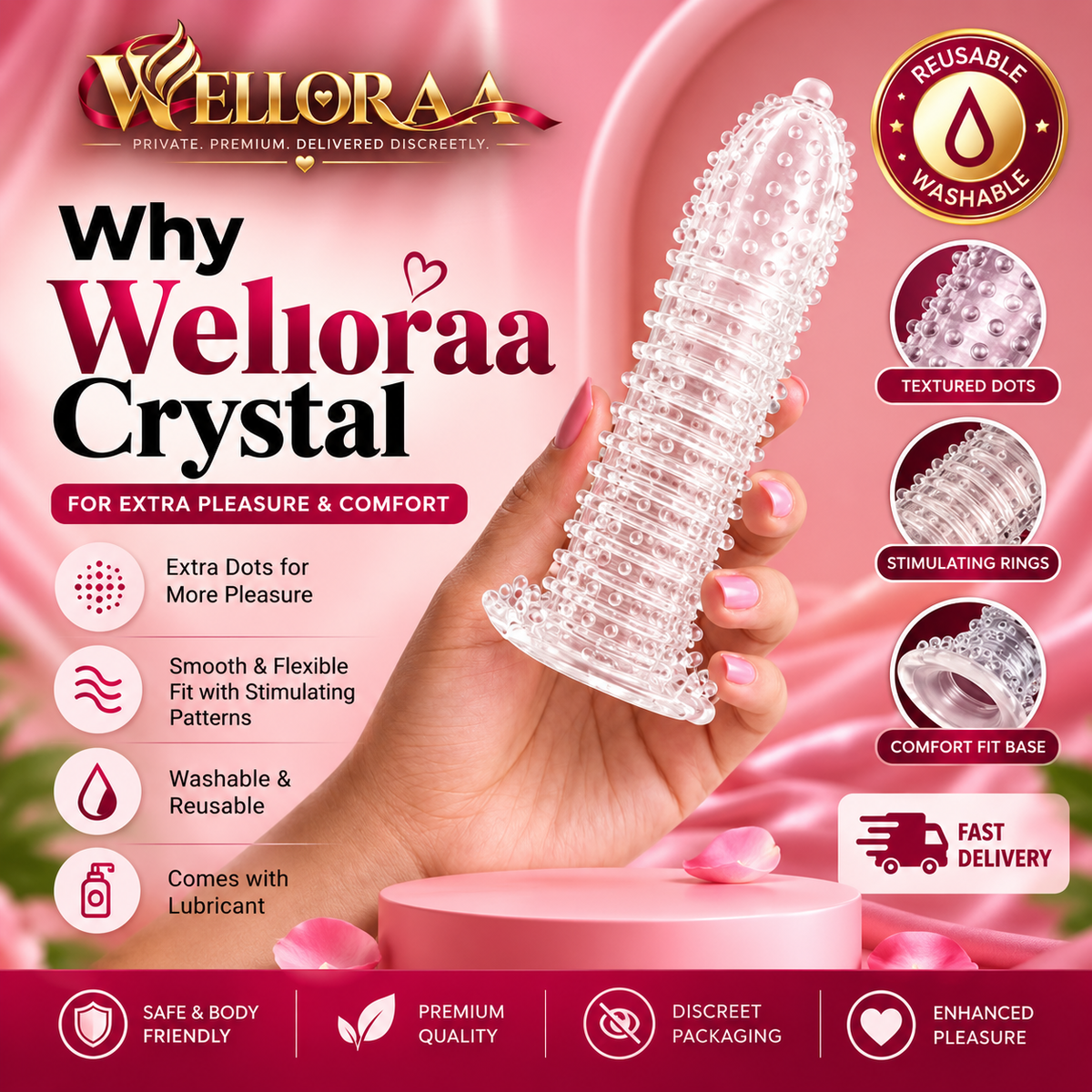 ||Wellora||Crystal Dotted Reusable Condom